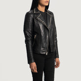 Quvet Black Leather Biker women Jacket